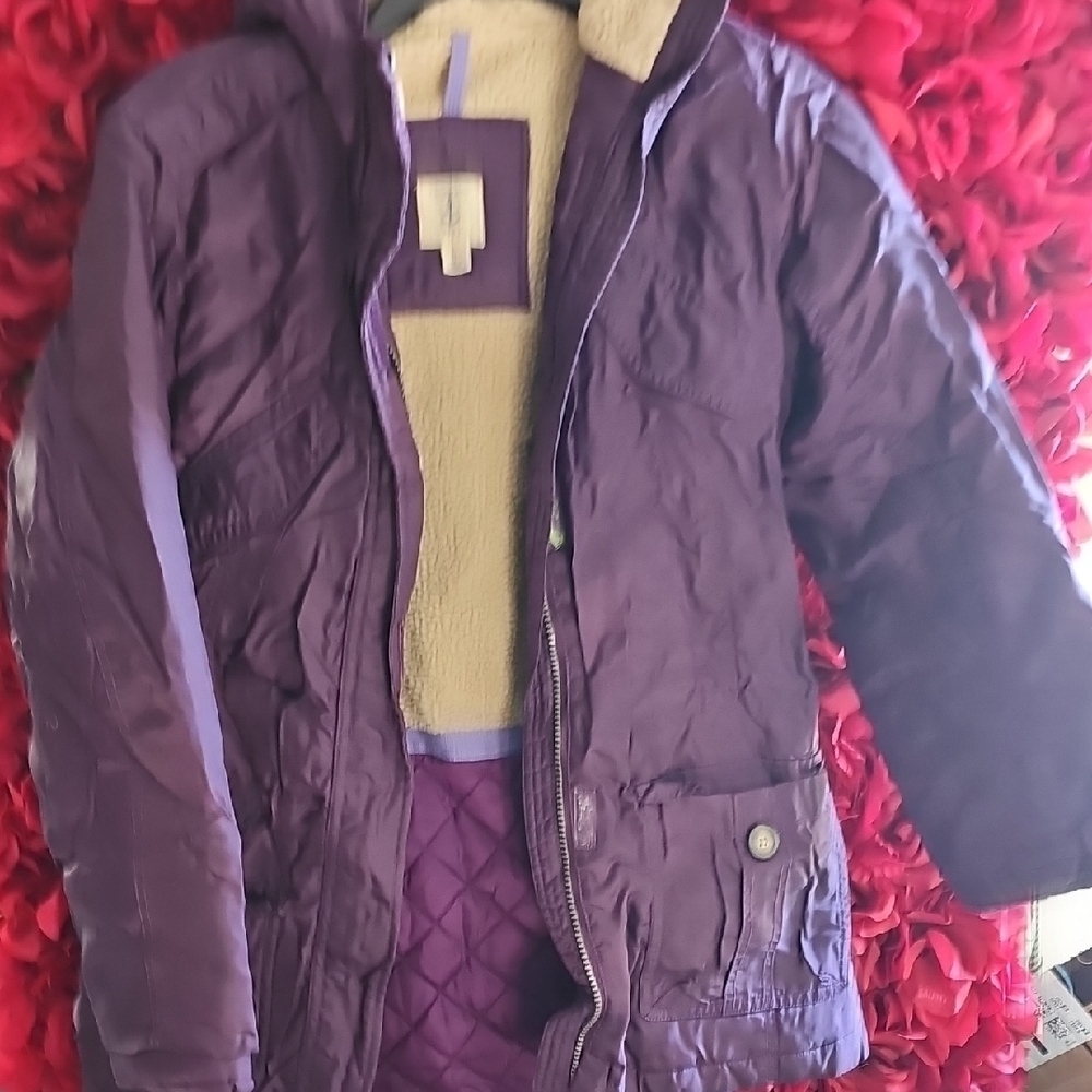 Lands End Kids Purple Quilted Winter Fleece Lined Jacket Size L (14)